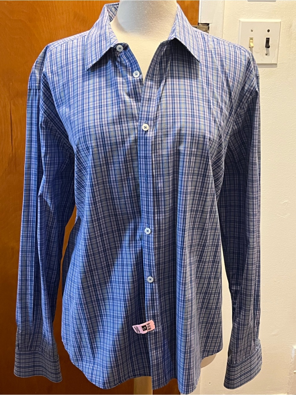 Jack Maverick Men's XL Blue Long Sleeve Cotton Shirt Button Up Dress Plaid
